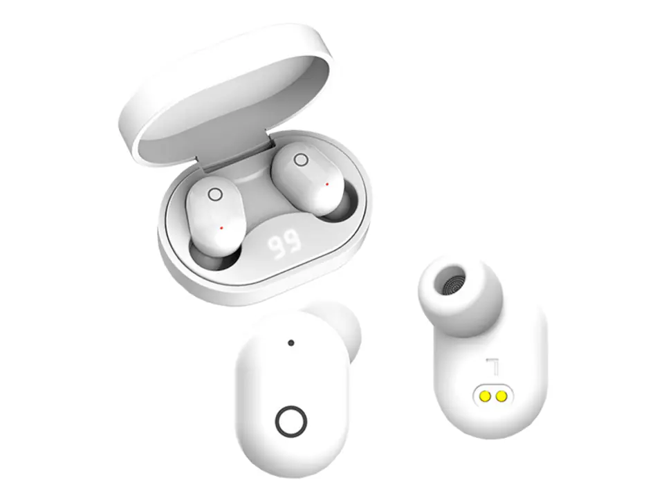⁨1 szt. Słuchawki douszne Bluetooth Somostel Earbuds TWS J18 + etui ładujące, białe.⁩ w sklepie Wasserman.eu