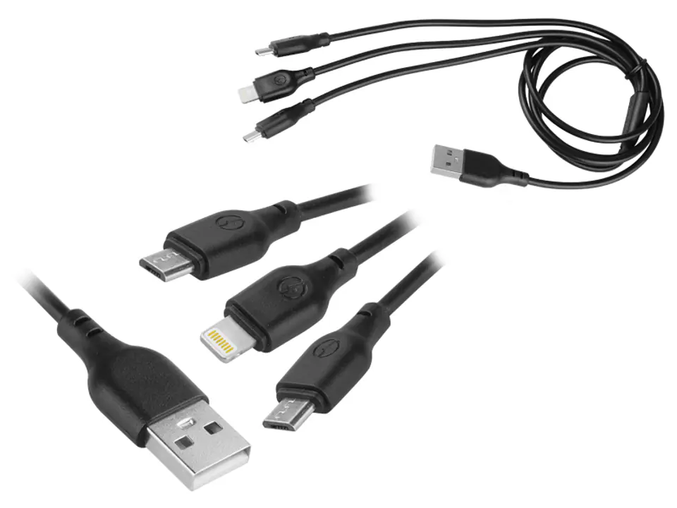 ⁨Cable NB 103, 3 in 1, USB/Lightning/USB-C + Micro USB, 1.3m, 3 A, black. (1LM)⁩ at Wasserman.eu