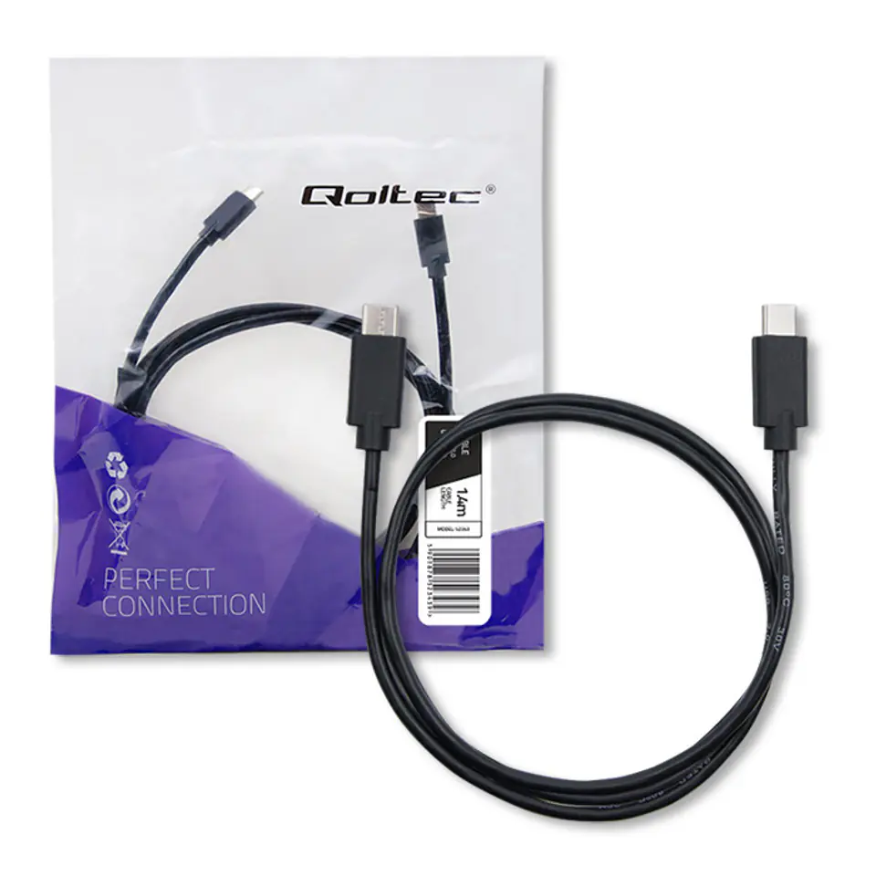 ⁨Qoltec Kabel USB 2.0 typ C męski USB 2.0 typ C męski 1.4m Czarny⁩ w sklepie Wasserman.eu