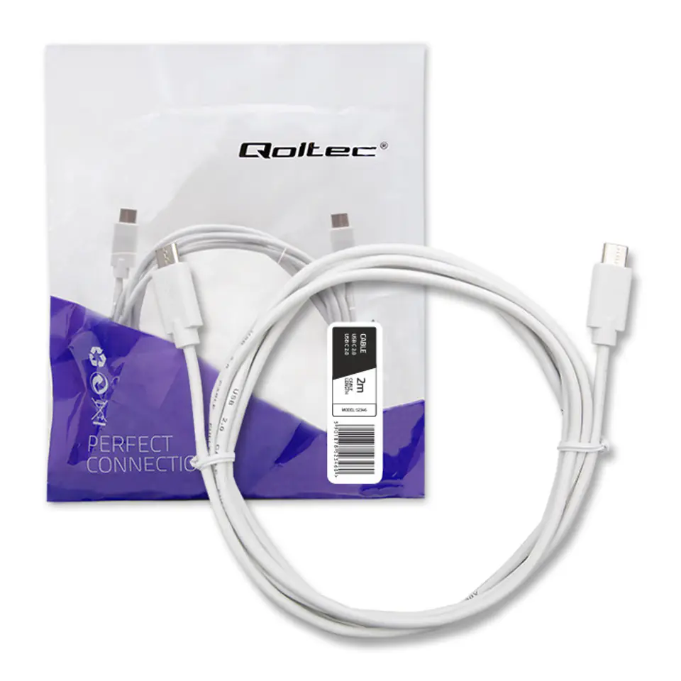 Qoltec Cable USB 2.0 Type-C male | USB 2.0 Type C male | 2m | White (0NC) at Wasserman.eu
