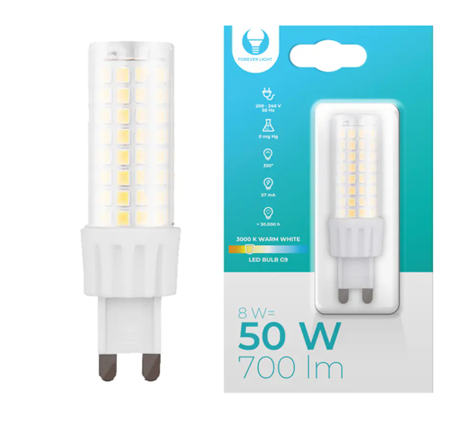 ⁨LED bulb G9, 8W, 230V, 3000K, 700lm, Forever Ligh. (1LM)⁩ at Wasserman.eu