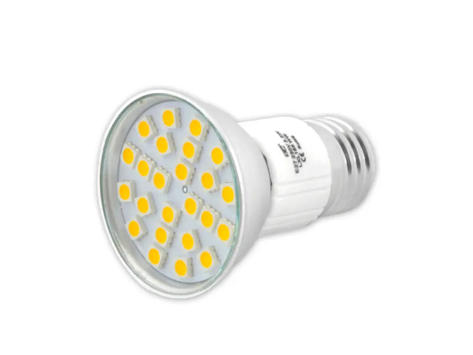 ⁨1 szt.  PS Żarówka 24 LED LTC SMD5050, E27/230V, światło ciepłe białe.⁩ w sklepie Wasserman.eu