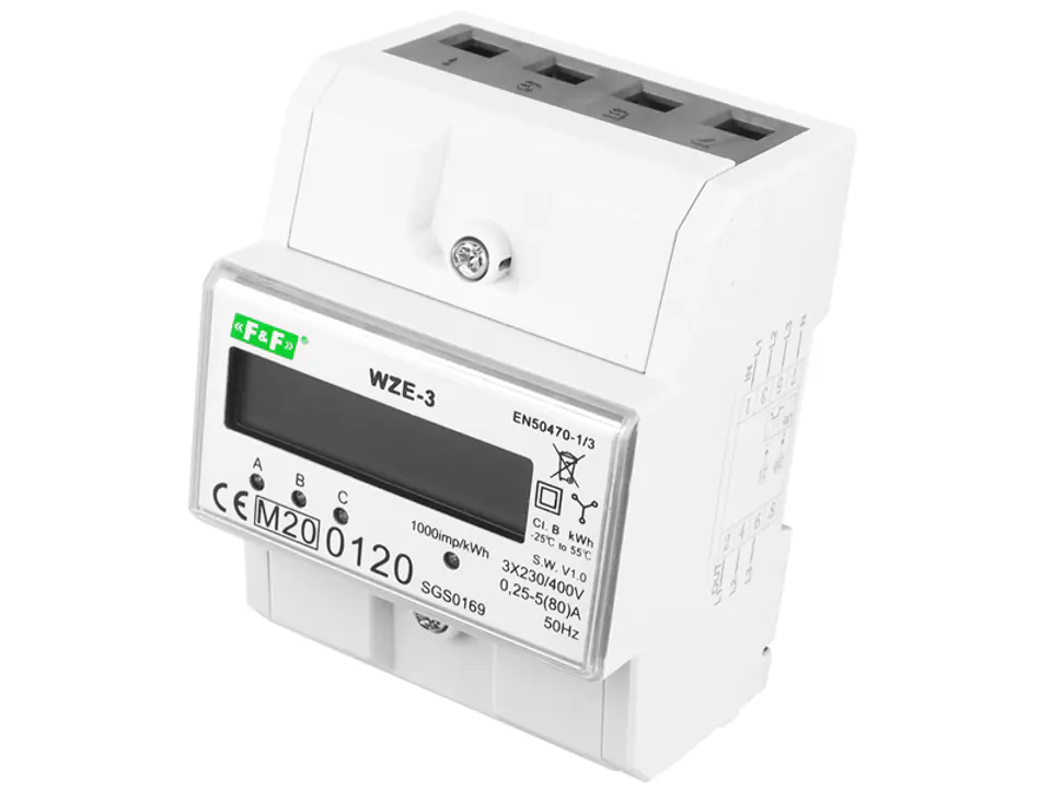 ⁨Licznik zużycia energii na szynę 3-FAZ/3-MOD LCD3x5 (45)A F&F. (1LM)⁩ w sklepie Wasserman.eu