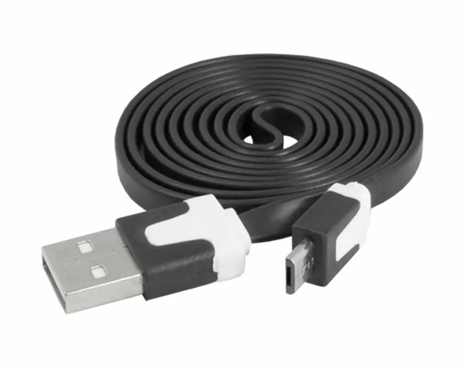 ⁨1 szt. Kabel USB - micro USB, czarny, płaski.⁩ w sklepie Wasserman.eu