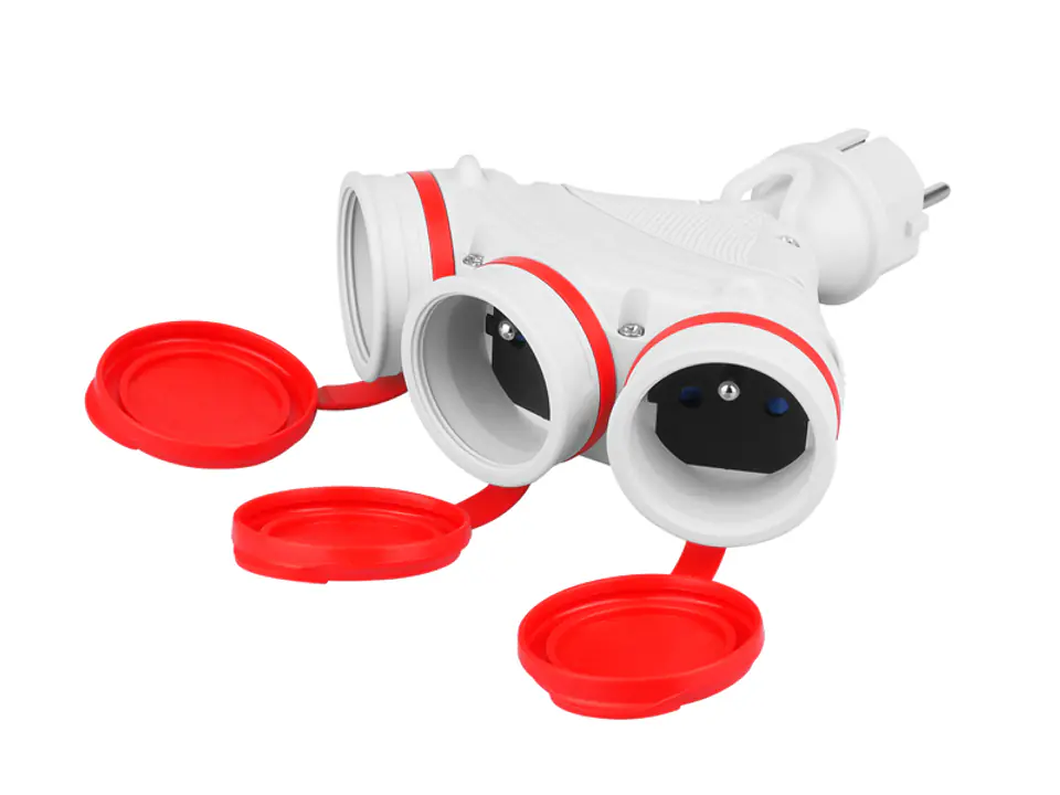 ⁨PS Triple splitter with hermetic flap, 3x 2p + Z, IP54, EXTREM, rozberialne, GRAY-RED. (1LM)⁩ at Wasserman.eu