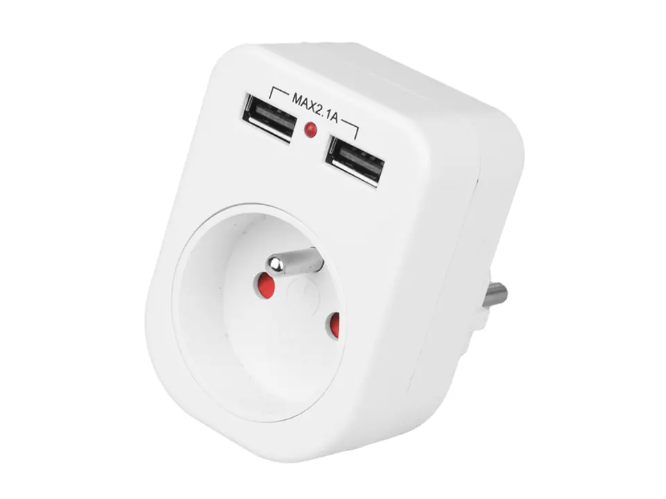 ⁨PS Socket grounded 1P+Z, 10 A, 250 V, 2 x USB 2.1 A. (1LM)⁩ at Wasserman.eu