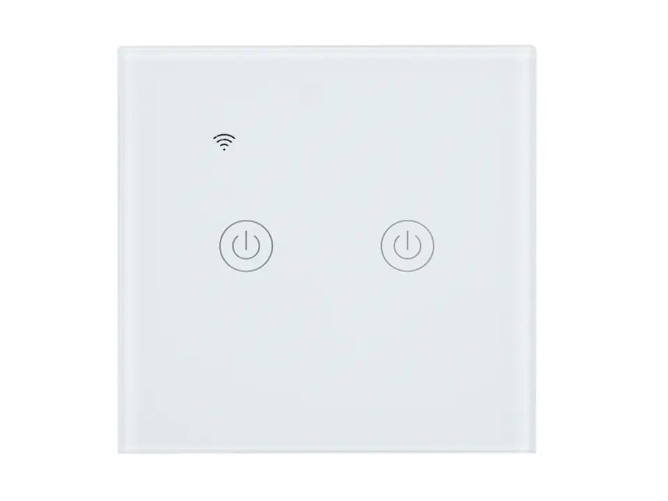 ⁨1 szt. Włącznik światła WIFI i dotykowy, podwójny, szklany panel, biały.⁩ w sklepie Wasserman.eu