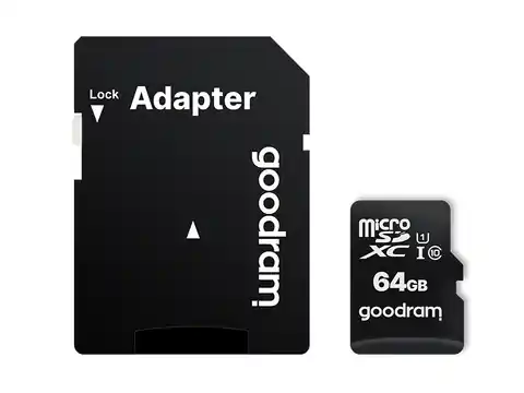 ⁨1 szt. PS KARTA GOODRAM Micro SD 64GB, Class10 UHS + adapter.⁩ w sklepie Wasserman.eu