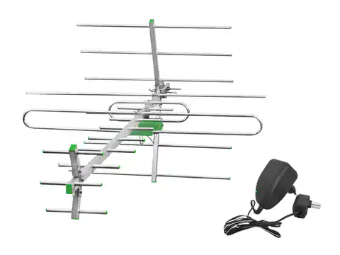 ⁨PS Antenna: DVB-T TURBO TV-MUX8 COMBO Q100 VHF/UHF, vertical (V) or horizontal (H) polarization + power supply + SWA-955 amplifier. (1LM⁩ at Wasserman.eu
