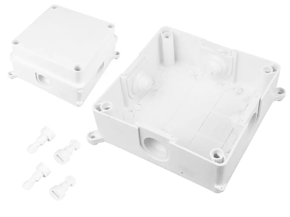 ⁨PS Tap, wall-mounted, four-inlet with threadless glands D-25,125 x 125 x 70, IP44, white. (1LM)⁩ at Wasserman.eu