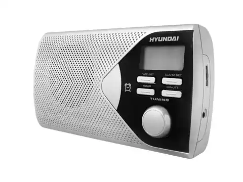⁨1 szt. Radio przenośne HYUNDAI PR200S wyświetlacz LCD, zegar, budzik, AUX srebrne.⁩ w sklepie Wasserman.eu