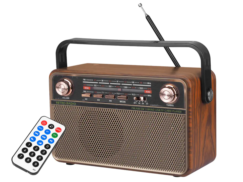 1 szt. Radio przenośne RETRO MK-621 Bluetooth, USB, TF, AUX, Micro USB, pilot, akumulator 1200mAh. w sklepie Wasserman.eu