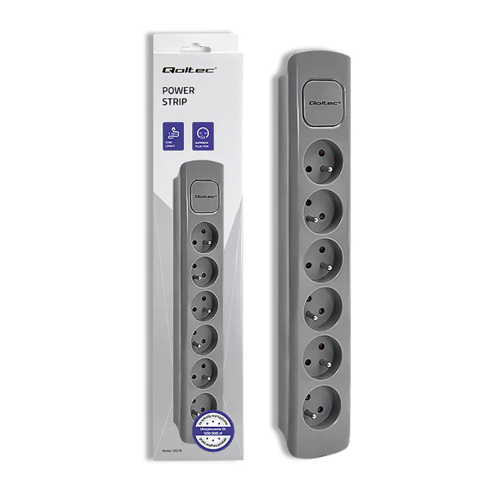 ⁨Power strip 6 sockets, 1.8m, Grey⁩ at Wasserman.eu