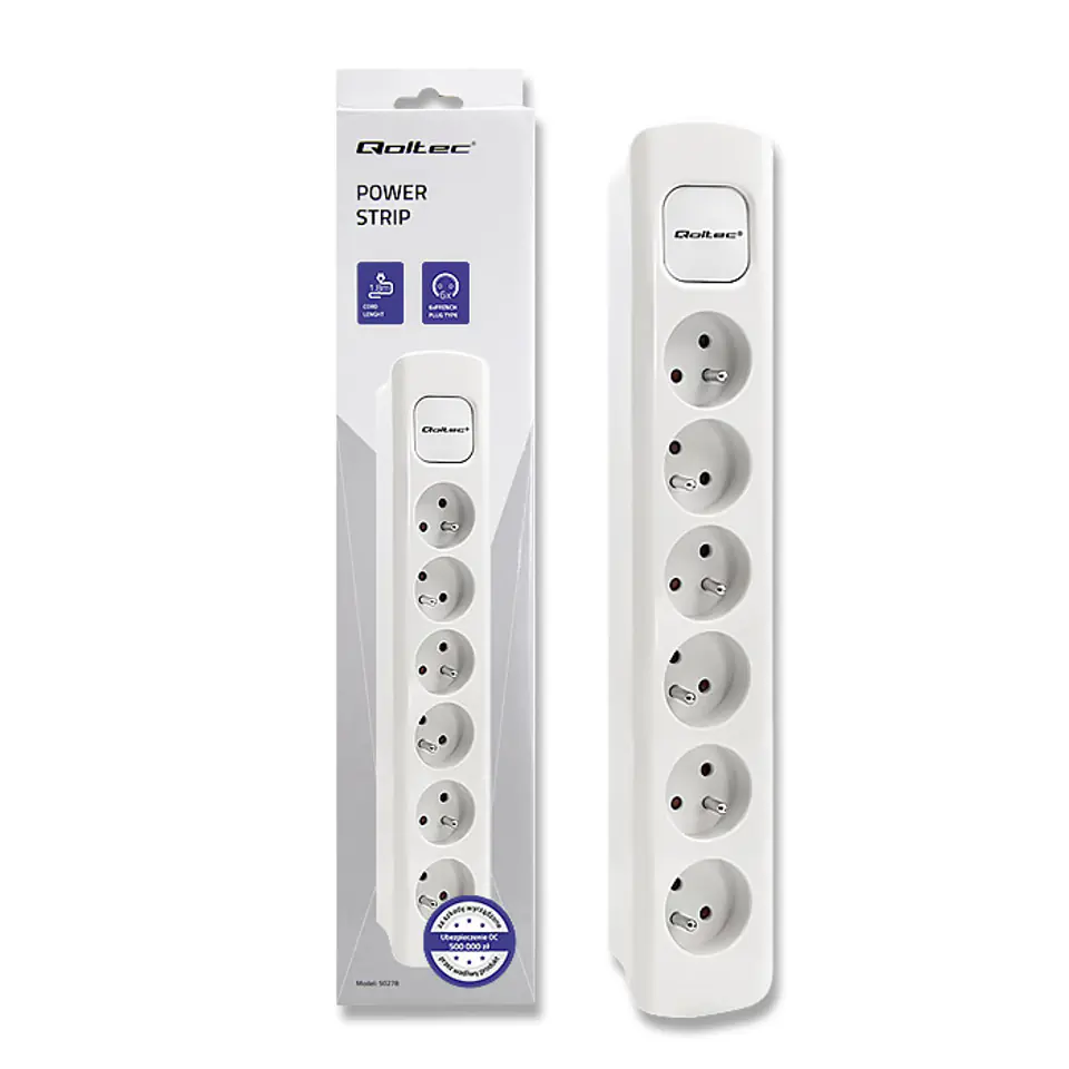 ⁨Power strip 6 sockets, 1.8m, White⁩ at Wasserman.eu