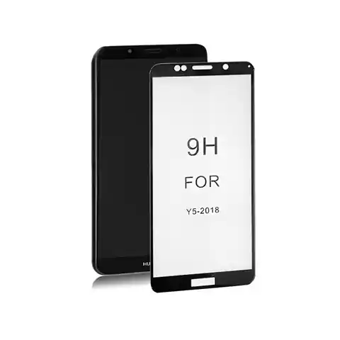 ⁨Qoltec PREMIUM tempered laminated glass protector for Huawei Y5 2018 | BLACK (0NC)⁩ at Wasserman.eu