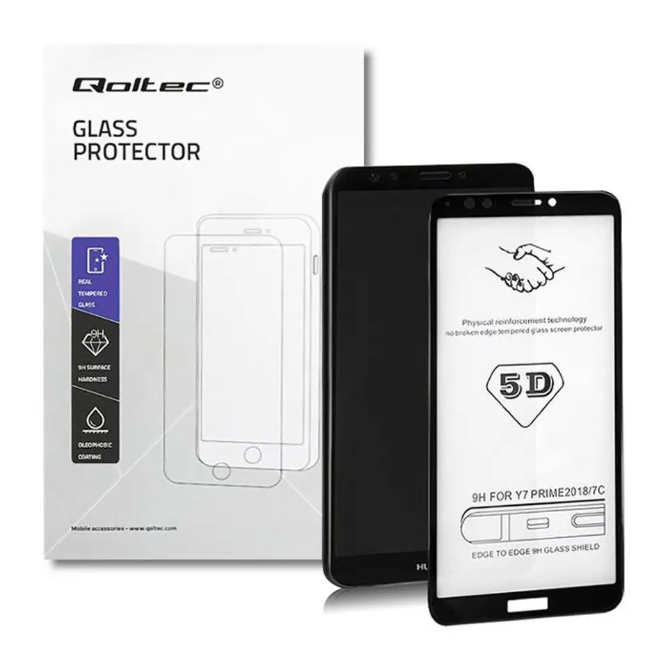 ⁨Qoltec PREMIUM tempered glass protector for Huawei Y7 Prime | 5D | BLACK (0NC)⁩ at Wasserman.eu