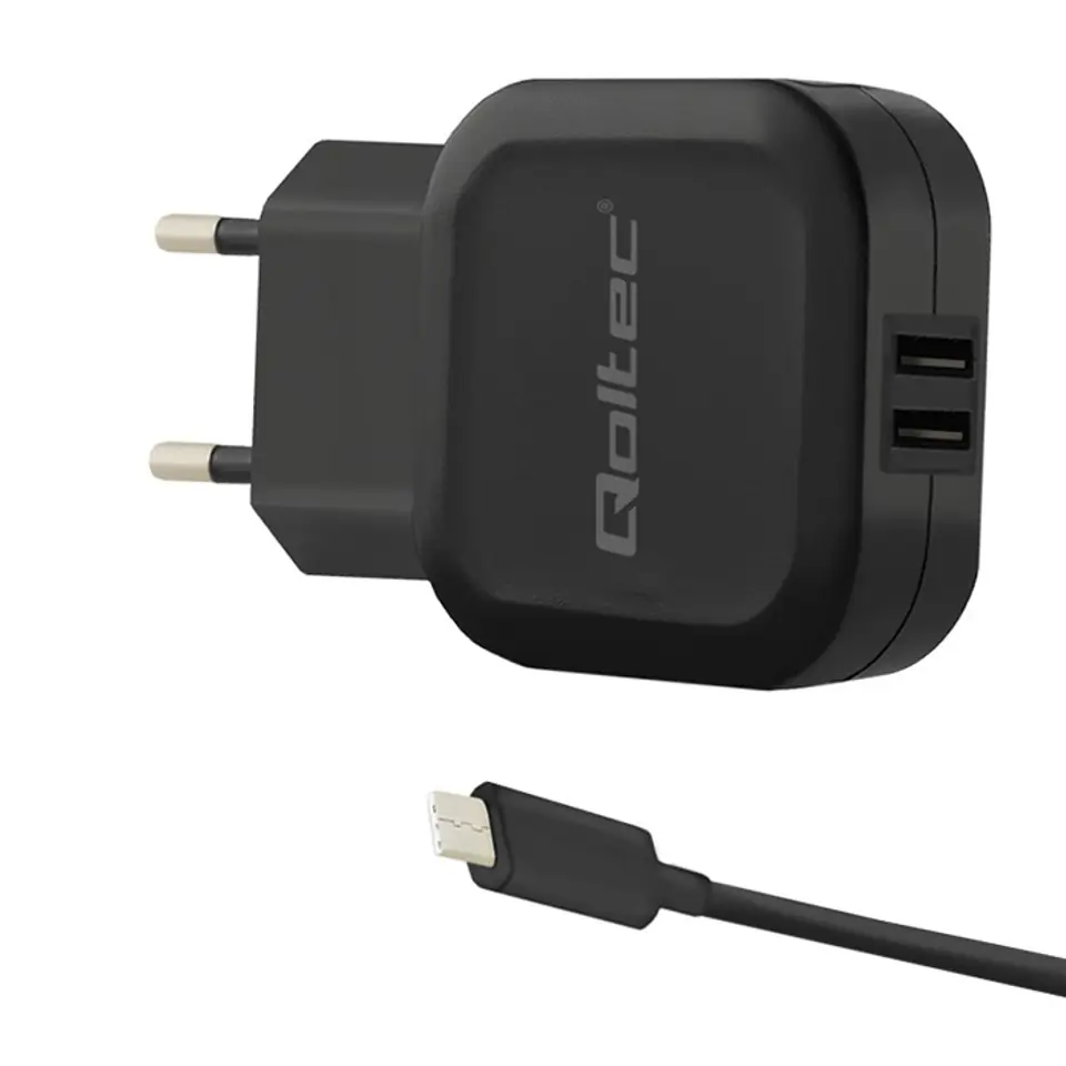 ⁨Qoltec Ładowarka sieciowa 17W | 5V | 3.4A | 2xUSB + kabel USB typC (0NC)⁩ w sklepie Wasserman.eu