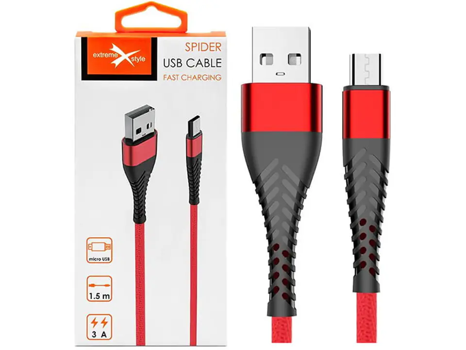 Micro USB cable with Spider braid (1.5 m, red) at Wasserman.eu