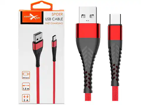 ⁨Kabel USB Typ-C z oplotem Spider (2 m, czerwony)⁩ w sklepie Wasserman.eu