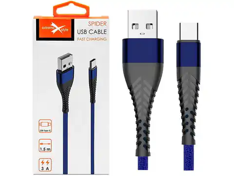 ⁨Kabel USB Typ-C z oplotem Spider (2 m, niebieski)⁩ w sklepie Wasserman.eu