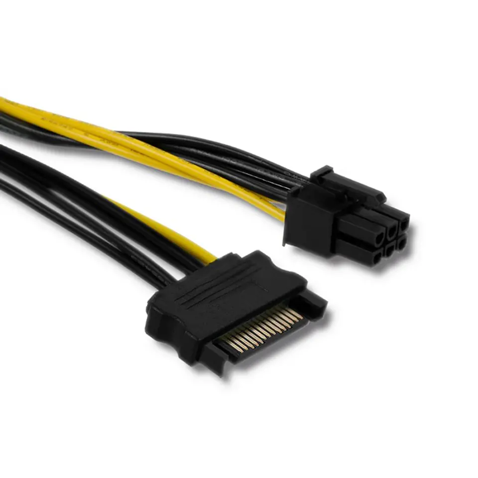 ⁨Qoltec AC power cable SATA 15pin male / PCI-E 6pin male| 15cm (0NC)⁩ at Wasserman.eu