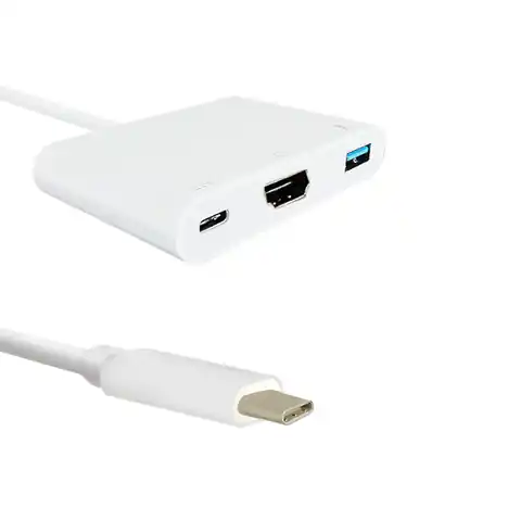 ⁨Qoltec Adapter USB 3.1 Typ C męski HDMI A żeński + USB 3.0 A żeński + USB 3.1 Typ C PD 0.2m Biały⁩ w sklepie Wasserman.eu