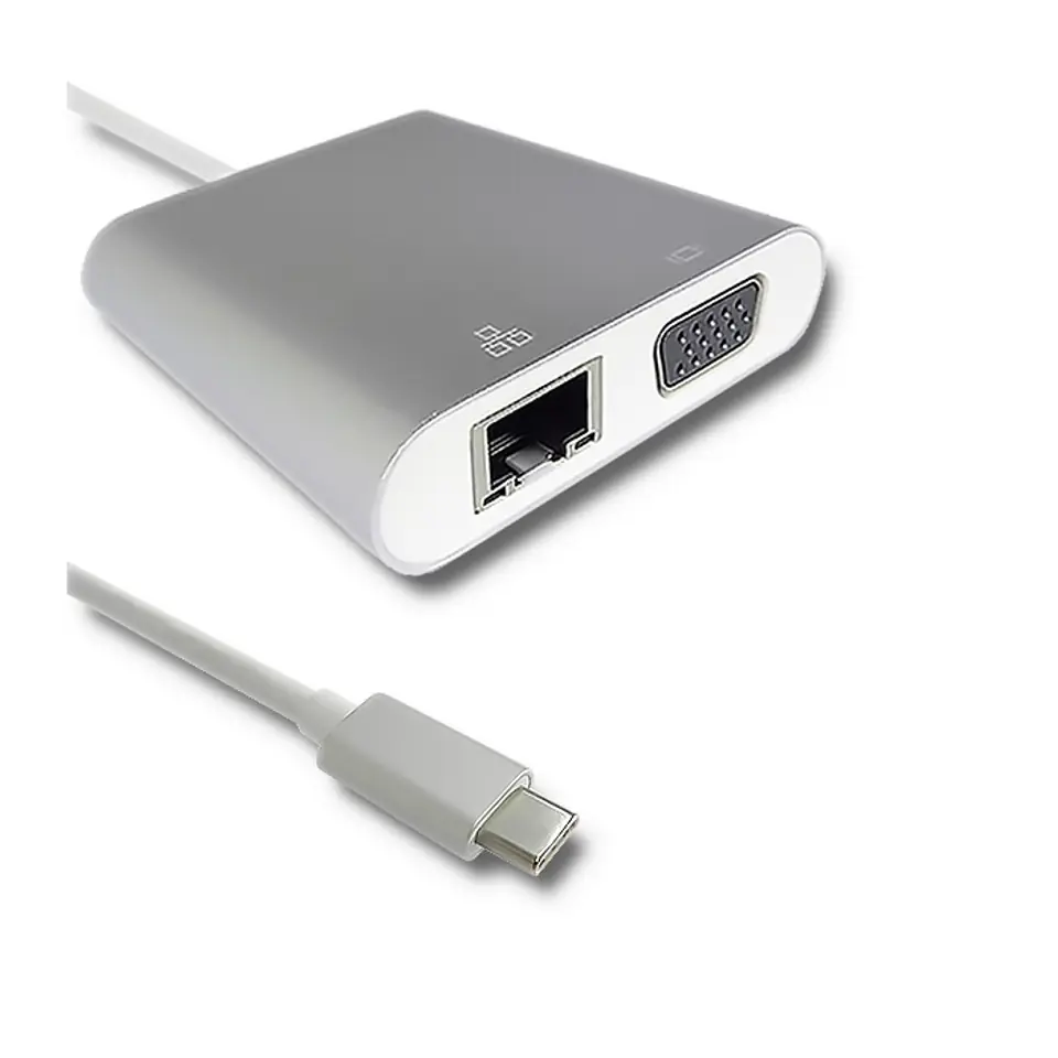 ⁨Adapter USB 3.1 typ C męski | VGA żeński + USB 3.0 A żeński + RJ45 żeński (1Gb/s) + PD  (0NC)⁩ w sklepie Wasserman.eu