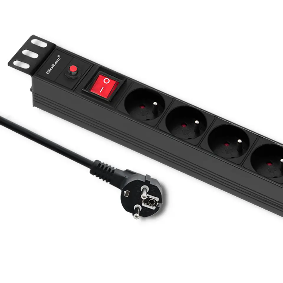 ⁨Qoltec CB Surge Protector Power Strip for 19" RACK Cabinet | 1U | 16A | PDU | 8xFRENCH| 2m (0NC)⁩ at Wasserman.eu