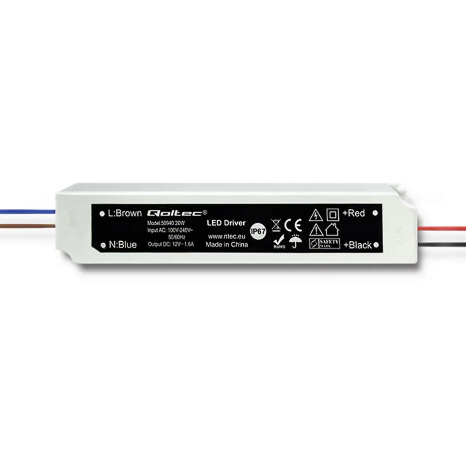 ⁨Qoltec LED Power Supply IP67 | 20W | 12V | 1.6A | Waterproof (0NC)⁩ at Wasserman.eu