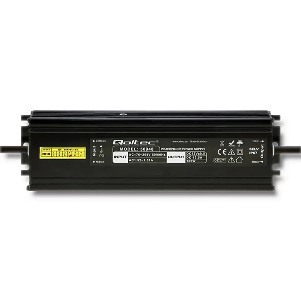 ⁨Qoltec LED Power Supply IP67 | 150W | 12V | 12.5A | Waterproof (0NC)⁩ at Wasserman.eu