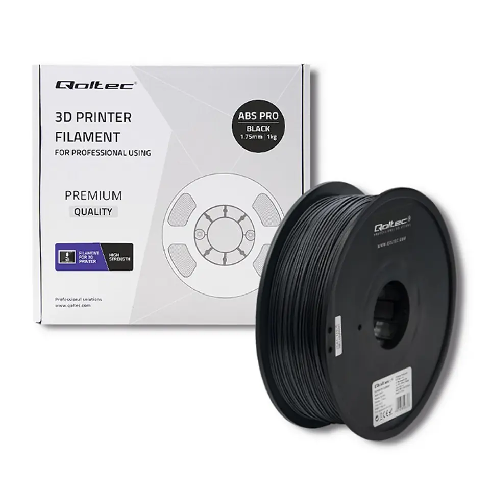 ⁨Qoltec Professional 3D Printing filament | ABS PRO | 1.75mm | 1 kg | Black (0NC)⁩ at Wasserman.eu