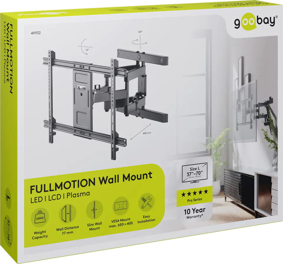 ⁨Uchwyt TV Goobay PRO FULLMOTION L 37"-70" do 60kg⁩ w sklepie Wasserman.eu