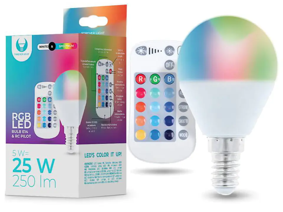RGB led bulb with remote control 5W E14 LXL03566 multicolor at Wasserman.eu