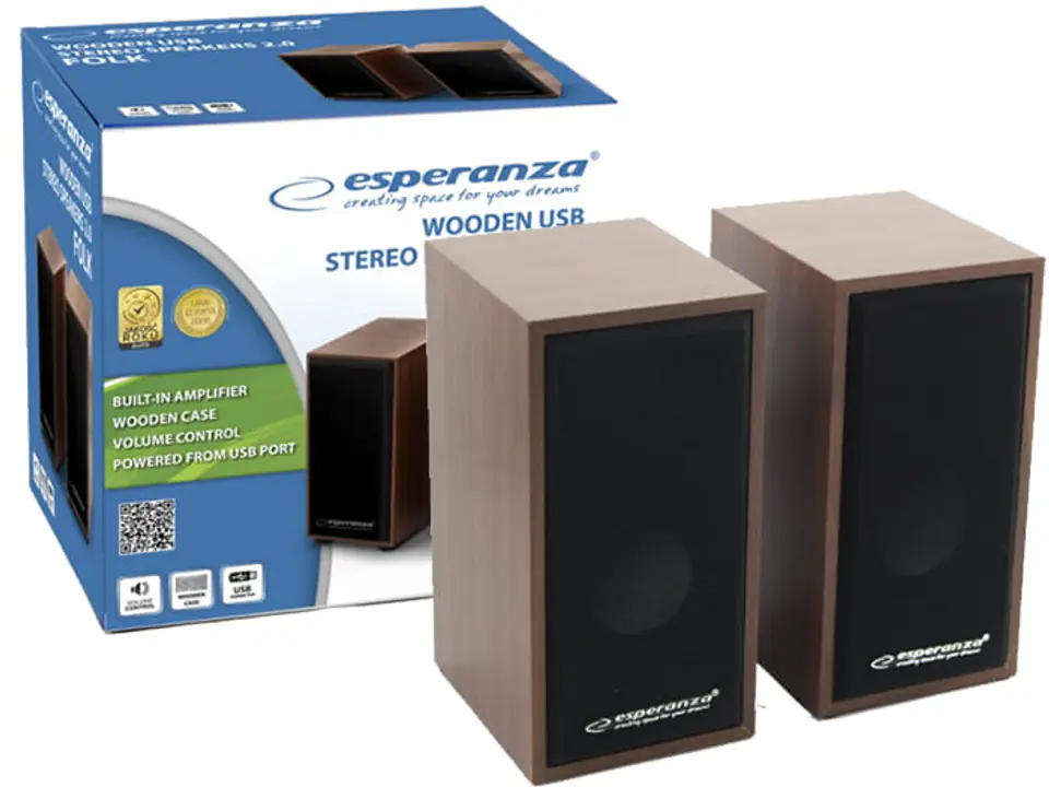 ⁨2.0 jack / USB Esperanza Folk computer speakers⁩ at Wasserman.eu