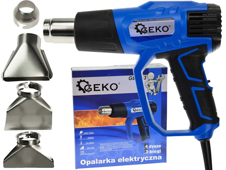Elektrische Heißluftpistole 2000W 3 Gänge 4 Düsen Geko G80283 im Wasserman.eu