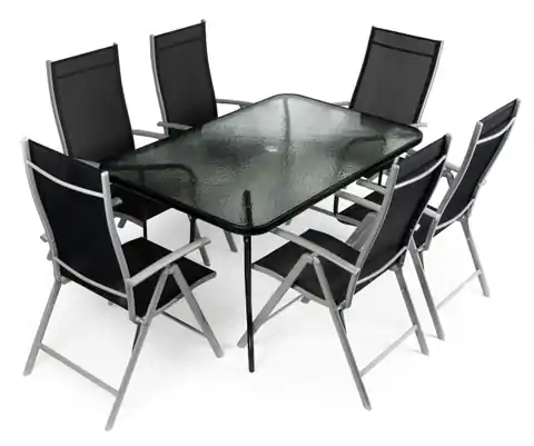 ⁨Garden set glass table + 6 chairs set for 6 people⁩ at Wasserman.eu
