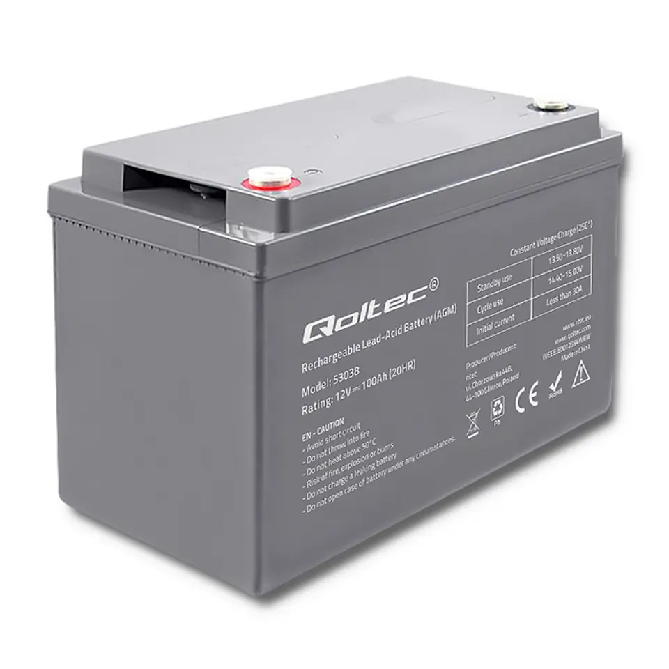 Qoltec Akumulator AGM | 12V | 100Ah | max 1200A (0NC) w sklepie Wasserman.eu