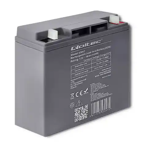 ⁨Qoltec Akumulator AGM | 12V | 18Ah | max. 270A (0NC)⁩ w sklepie Wasserman.eu