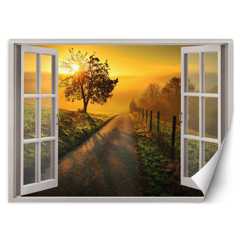 ⁨Wall mural, Window - sunset over the road (Size 140x100)⁩ at Wasserman.eu