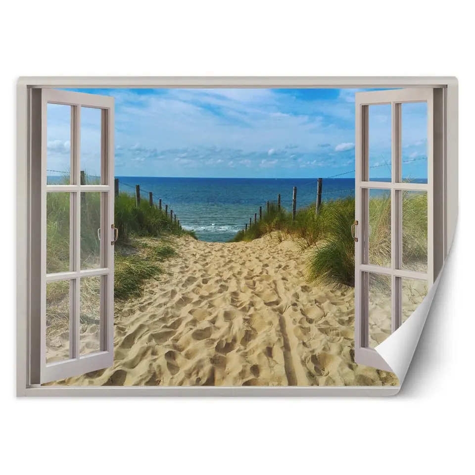⁨Fototapeta, Okno morze plaża niebo (Rozmiar 280x200)⁩ w sklepie Wasserman.eu