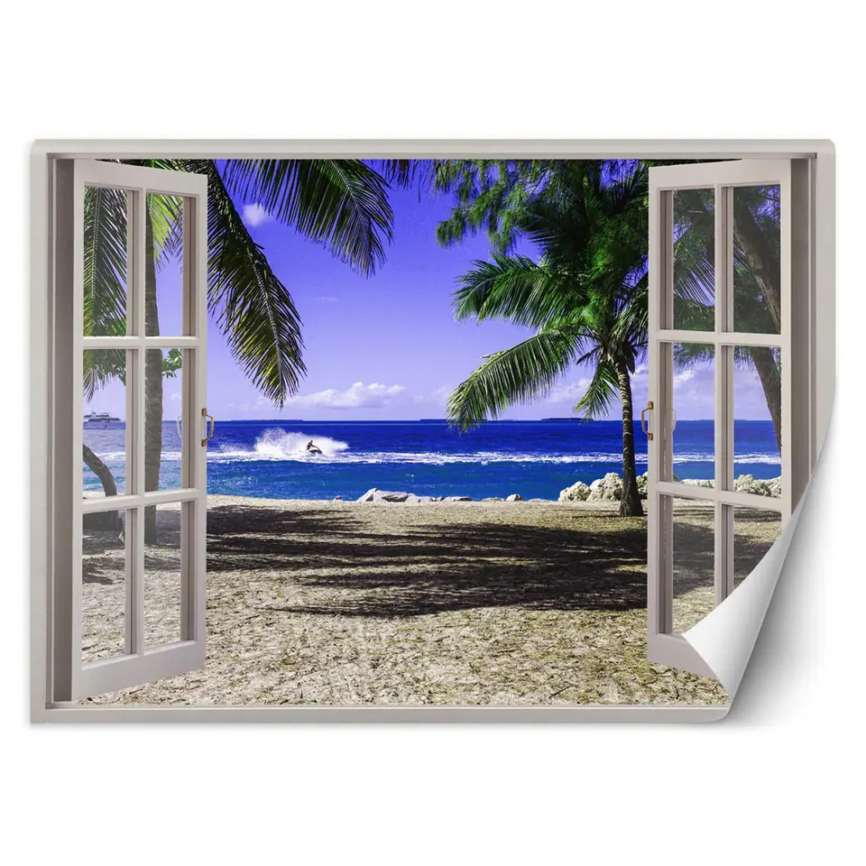 Wall mural, Tropical Beach View Window (Size 140x100) at Wasserman.eu