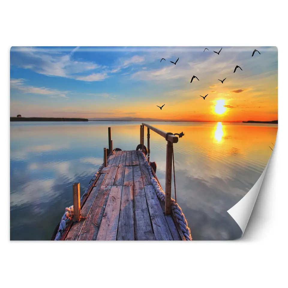 ⁨Wall mural, Wooden platform and sunset (Size 300x210)⁩ at Wasserman.eu