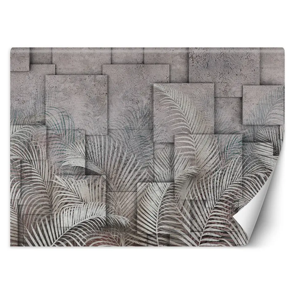 ⁨Fototapeta, Liście palmy 3D beton (Rozmiar 100x70)⁩ w sklepie Wasserman.eu