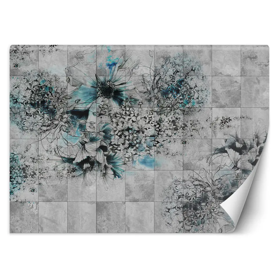 ⁨Wall mural, Watercolor flowers on a gray background (Size 100x70)⁩ at Wasserman.eu