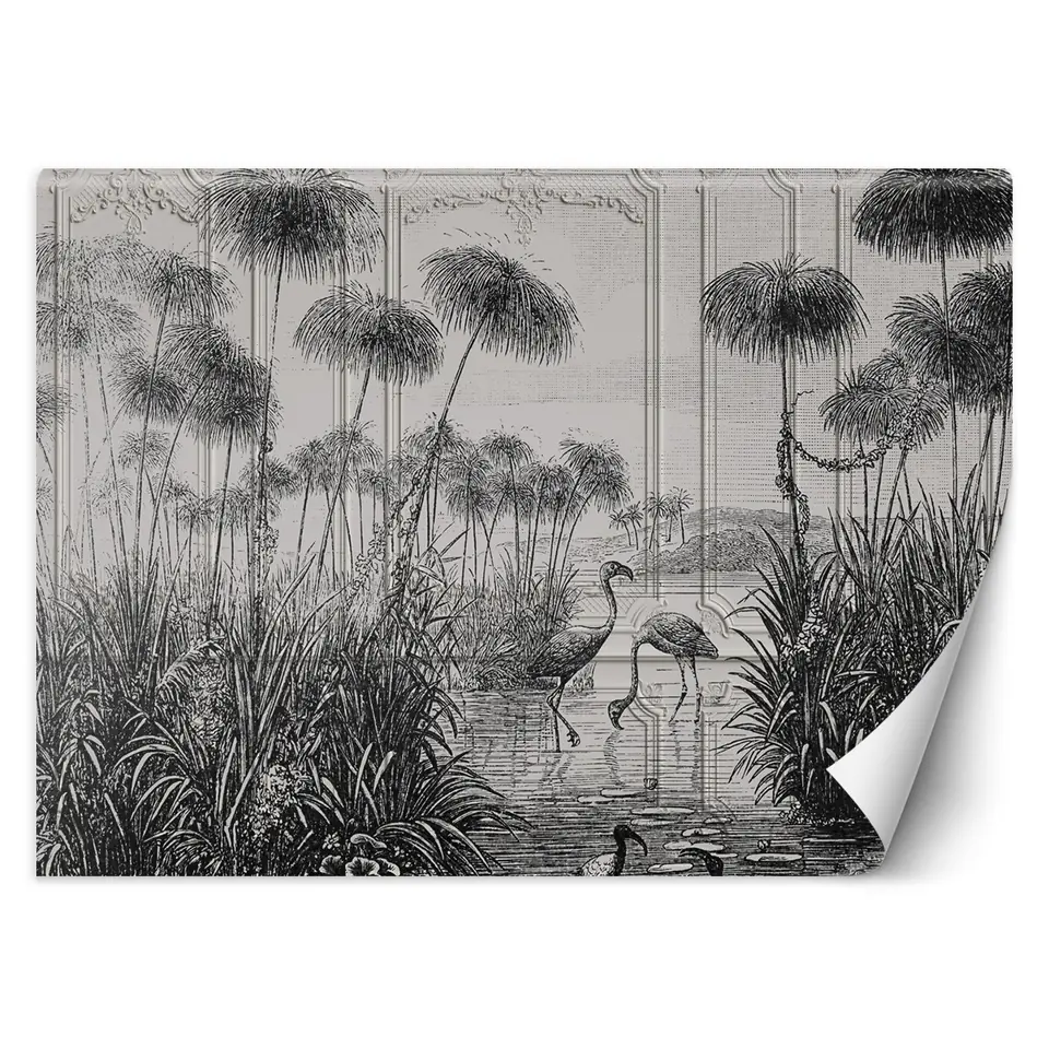 ⁨Fototapeta, Ptaki żurawie trawy staw szary (Rozmiar 250x175)⁩ w sklepie Wasserman.eu