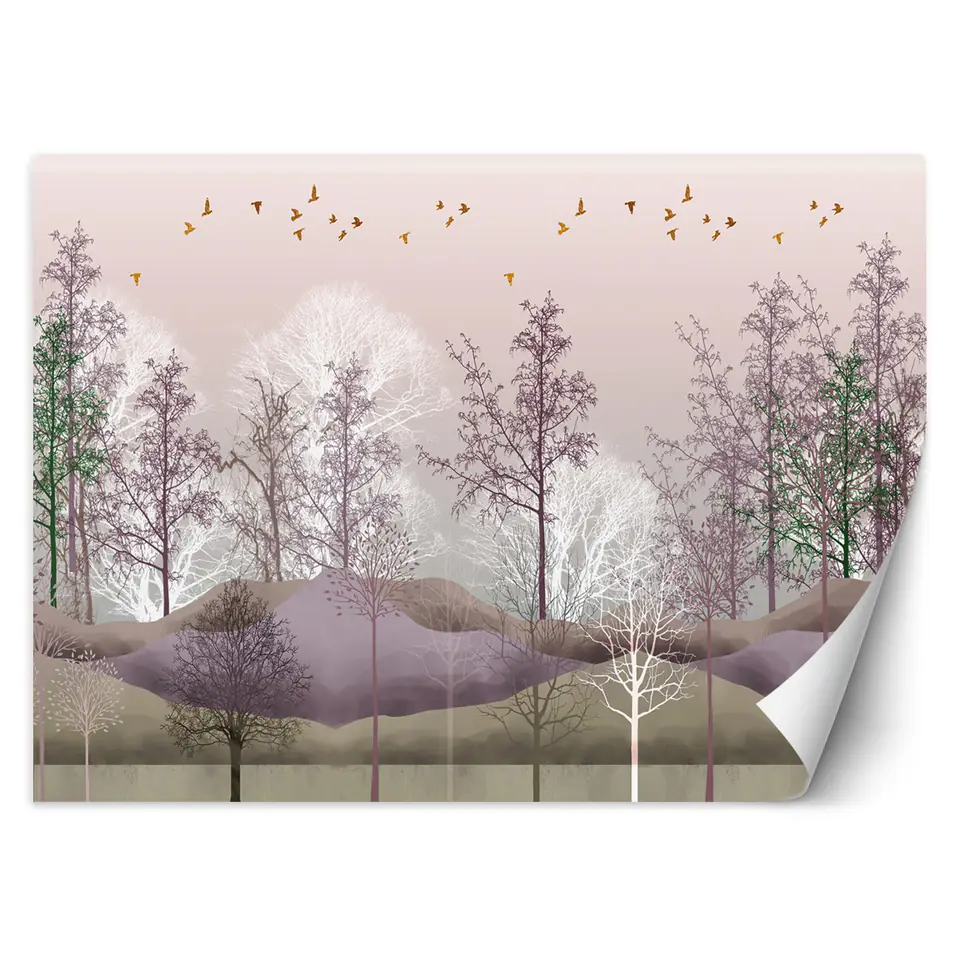 ⁨Wall mural, Birds over the forest (Size 254x184)⁩ at Wasserman.eu