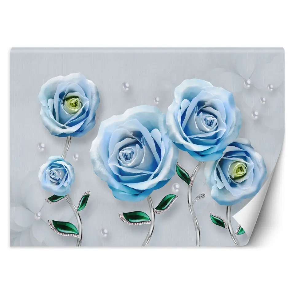 ⁨Wall mural, Blue roses 3D (Size 350x245)⁩ at Wasserman.eu