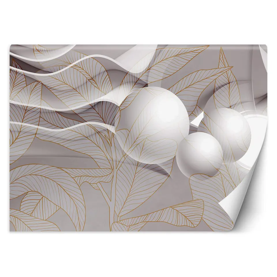 ⁨Wall mural, Golden leaves and 3D balls (Size 200x140)⁩ at Wasserman.eu