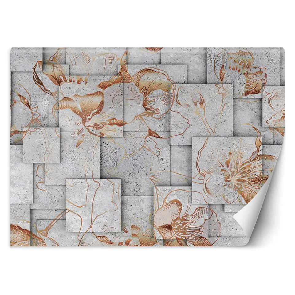 ⁨Wall mural, Flowers on a geometric background (Size 300x210)⁩ at Wasserman.eu