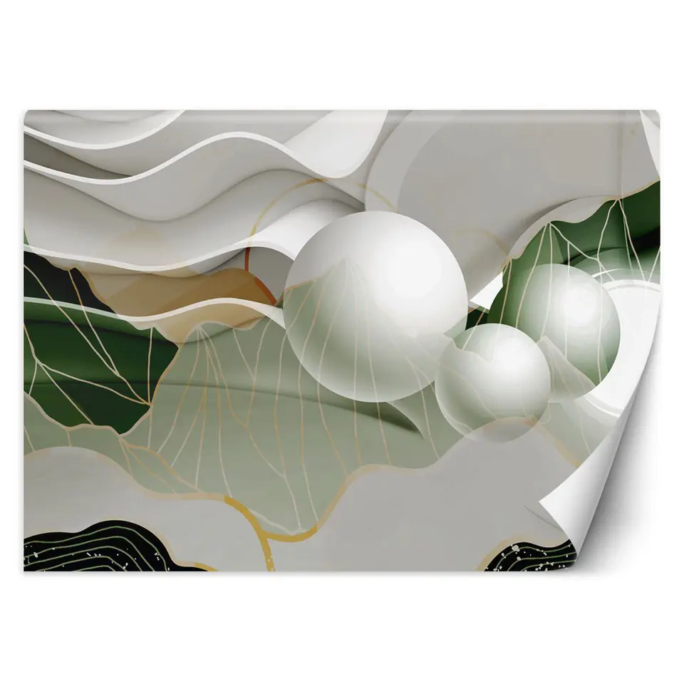 ⁨Wall mural, Abstract waves, 3D spheres (Size 150x105)⁩ at Wasserman.eu